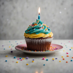 Colorful birthday cupcakes with candles and vibrant sprinkles are perfect for celebrating any special occasion