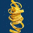 flying pasta on blue background banner advertisement concept