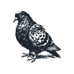 Wall Mural - The pigeon bird. Black white vector illustration.