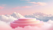 Pink Background dais podium. 3D product sky platform on the clouds. Pastel scene render stand. Pink podium stage. Minimal abstract background.