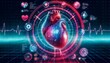 model human heart on digital screen. diagnostic future
