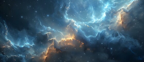Wall Mural - an abstract description of cosmic power and energy in a blue nebula. concept blue nebula, cosmic pow
