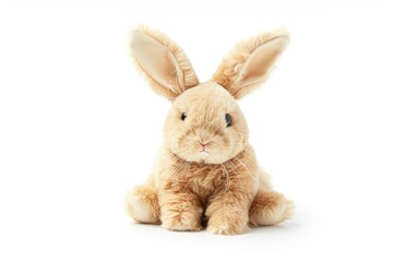 Wall Mural - funny beige plush rabbit with big ears and funny face isolated on white background photo on white isolated background