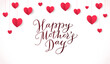 Mother's day banner. Red paper hearts decoration. Mothers day calligraphy. Love frame, border. String ornaments on white background. Garland for wedding and valentine's day. Vector.