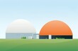 Biogas Energy Biogas plant at dawn, green and orange hues of illustration style.