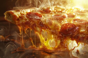 Wall Mural - a hyper-realistic image of a pepperoni pizza with an enticing golden-brown crust