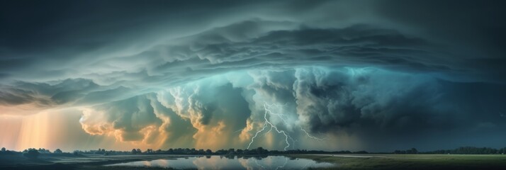 Wall Mural - dramatic huge clouds of thunderstorm on sky with sunset