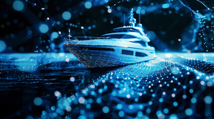 Wall Mural - A luxurious sea yacht gracefully floats on the serene turquoise waters, reflecting the clear blue sky above