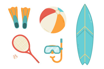 Set of summer beach sport elements. Vector flat isolated illustration 