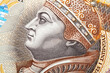 Polish two hundred zloty, 200 PLN. Macro of Zygmunt I Stary face on Polish money. Top view