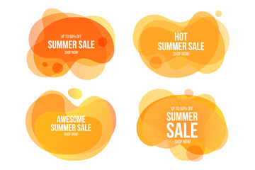 Fototapete - Summer Sale. Set of abstract orange colored liquid shapes. Bright splashes. Dynamic vibrant color gradients. Commercial signs. Vector illustration.