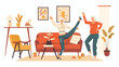 Elderly woman do exercises at home. Living room 
