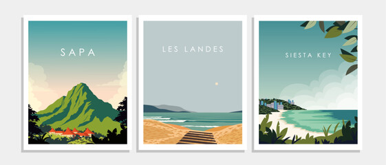 Wall Mural - Set of summer posters, travel posters for the wall, postcards