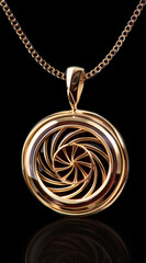 Wall Mural - a beautiful gold pendant with bail and chain, inspired by dancing, op art style, opart style, rosegold material, reflective enamel, empty black background