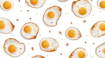 Medium fried eggs seamless pattern isolated on white background.