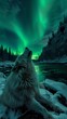 A lone wolf howls under the aurora borealis.