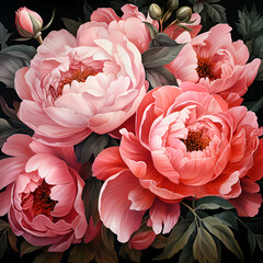 Wall Mural - Beautiful peony flowers. Floral background.  illustration.