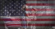 Image of flag of usa with text over caucasian soldier and his daughter embracing