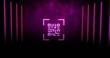 Image of qr code over neon shapes on purple background