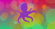 Image of happy octopus over colourful spots on colourful background