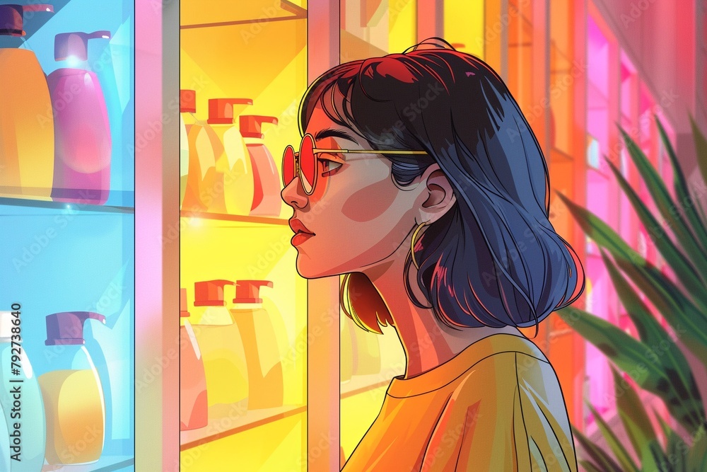 Window Shopping Rtoon Window Shopping A cartoon drawing of a woman wearing glasses standing ...