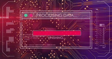 Poster - Image of text and data processing over screen and circuit board