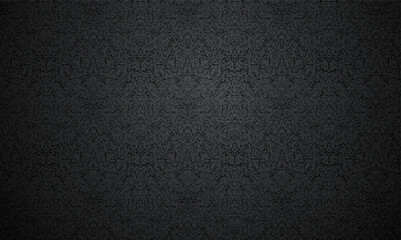 Vector dark damask floral background. Sophisticated black ornament. Subtle luxury stylish decorative backdrop.
