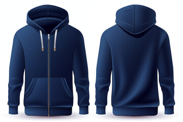 Wall Mural - blue Hoodie Mockup for Product Design front and back view Sleek and Stylish long sleaves