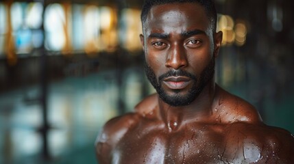 Canvas Print - A man with a beard and no shirt standing in front of some equipment, AI