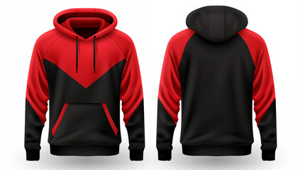 Wall Mural - Red and black Hoodie sweatshirt long sleeve mockup Set Black front and back view tee hoodie