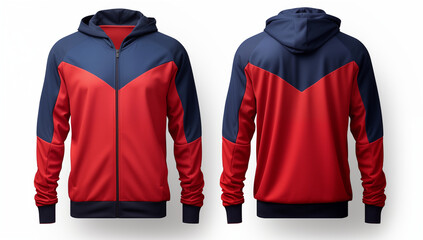 Wall Mural - Red Hoodie shirts uper blue template Jacket Design red front and back view Gale-Resistant Windbreaker