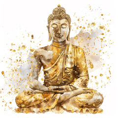 Wall Mural - A gold Buddha statue with a gold face and gold hair