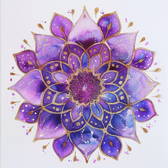 Poster - A purple mandala flower with gold accents. The flower is a symbol of love and peace