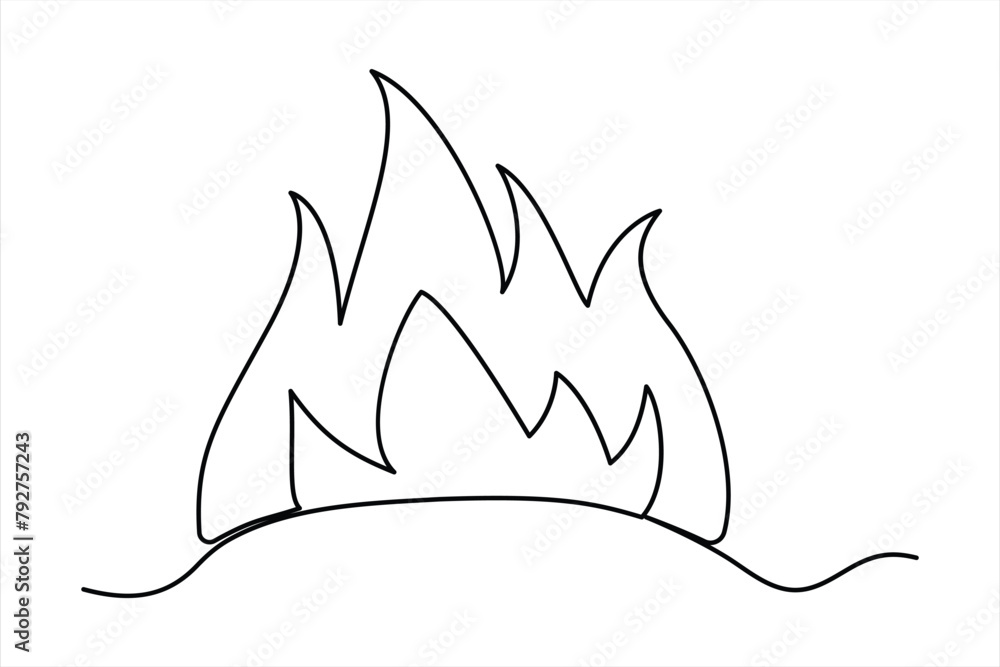 One Fire Drawing Continuous one line drawing of fire in the middle of a white background ...