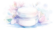 エレガントな花柄の背景に美容クリームの水彩イラスト
