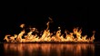 Abstract fire flames on dark background with global network and data synchronization
