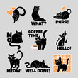 Cat silhouettes stickers in hand drawn design