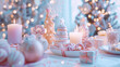 Pastel holiday decor scene, where candy hues bring festive cheer and comfort to a seasonal celebration