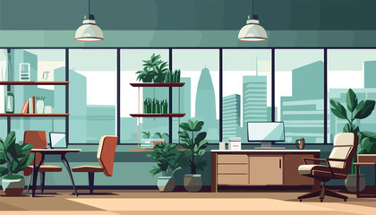 Wall Mural - modern office interior with furniture and equipment. vector illustration in flat style