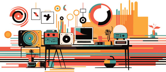 Wall Mural - music studio. music production. vector illustration in flat design style.