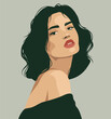 Vector portrait flat style, brunette with white skin woman girl in a beautiful pose. Vector concept of movement for gender equality and women's empowerment