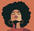Vector portrait flat style, woman girl looking up, dark skin color, afro hairstyle, afro-american. Vector concept of movement for gender equality and women's empowerment