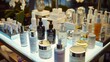 A counter filled with various skin care products catered towards mature skin, including antiaging treatments and moisturizers