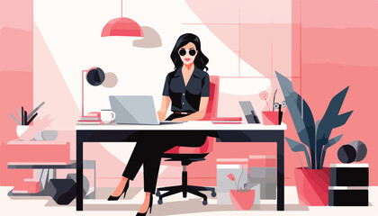 Wall Mural - business woman working at the office. vector illustration in flat style.
