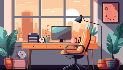 Wall Mural - office interior with furniture and equipment. vector illustration in flat style.