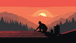 © PNG - Vector illustration of a man on the roof of a house at sunset