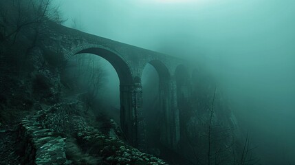  Enigmatic Archway Bridge Fog Enveloped Pathway Leading to Unknown Wonders Cinematic Scene