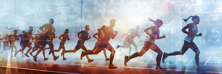Wall Mural - Multiple exposure concept of sport and active lifestyle. 