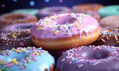 Wall Mural - AI-generated illustration of assorted colorful doughnuts with sprinkles