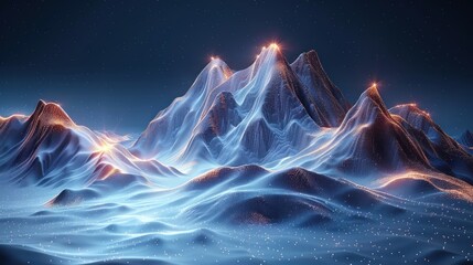 Wall Mural - Big Data. Abstract digital mountains range landscape with glowing light dots.